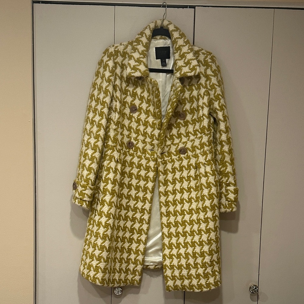 Women's J. Crew Collection Houndstooth Coat in Yellow and White